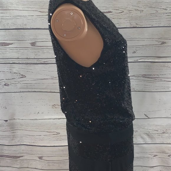 LIKE NEW RALPH LAUREN Blouson Sequin Black Gown - Picture 5 of 7